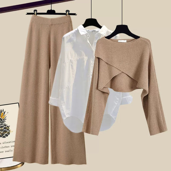 Dames 3-delige Set met Asymmetrische Trui en Wijde Broek