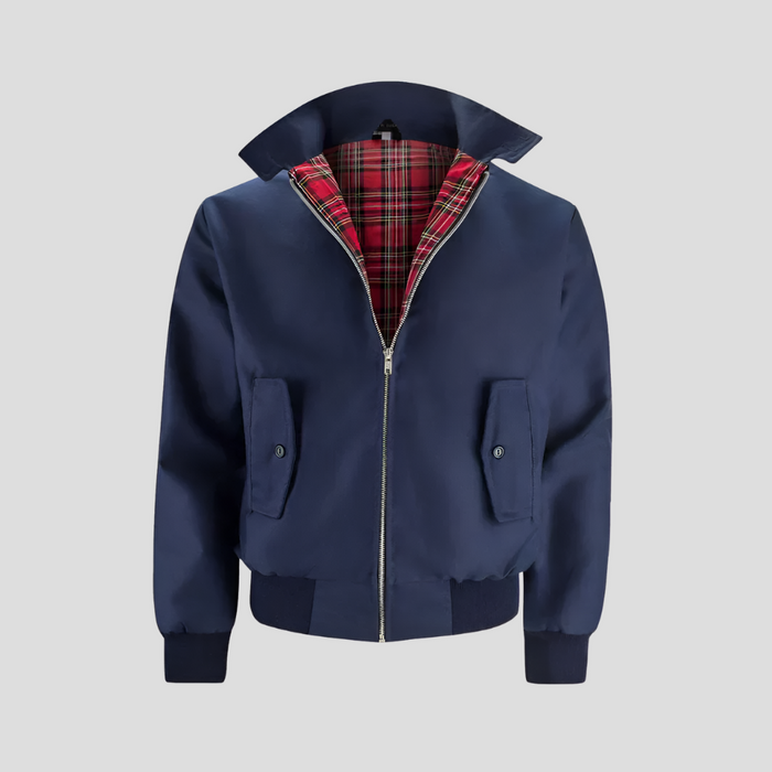 Heren Harrington Jacket met Geruite Voering en Staande Kraag