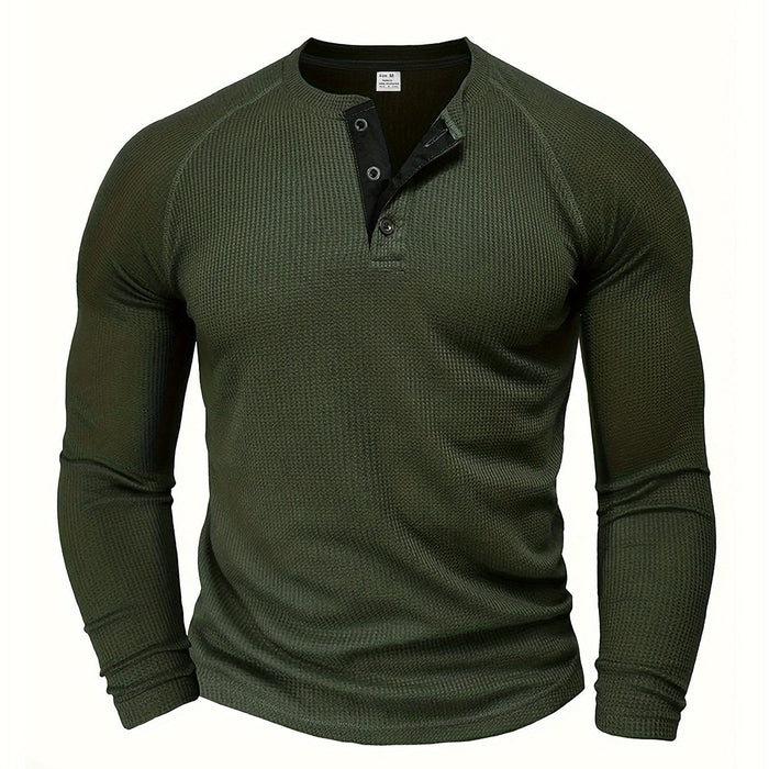 Heren Henley Shirt met Lange Mouwen en Knoopsluiting