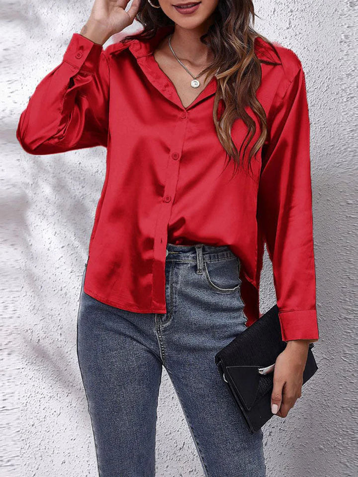 Blouse Dames | Satijnglans &amp; Elegante Lange Mouwen