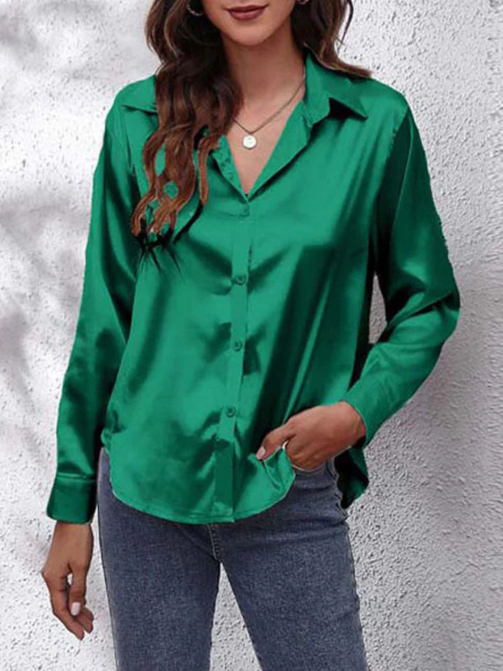 Blouse Dames | Satijnglans &amp; Elegante Lange Mouwen