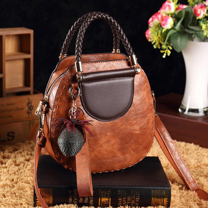 Dames Retro Handtas met Gevlochten Hengsels en Tas Hanger