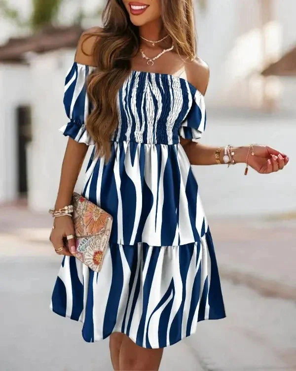 Dames Bedrukte Off Shoulder Mini Zomerjurk - Matilda
