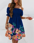 Dames Bedrukte Off Shoulder Mini Zomerjurk - Matilda