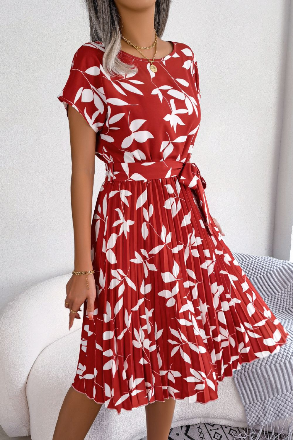 Dames Bladerenprint Midi Zomerjurk - Lissora