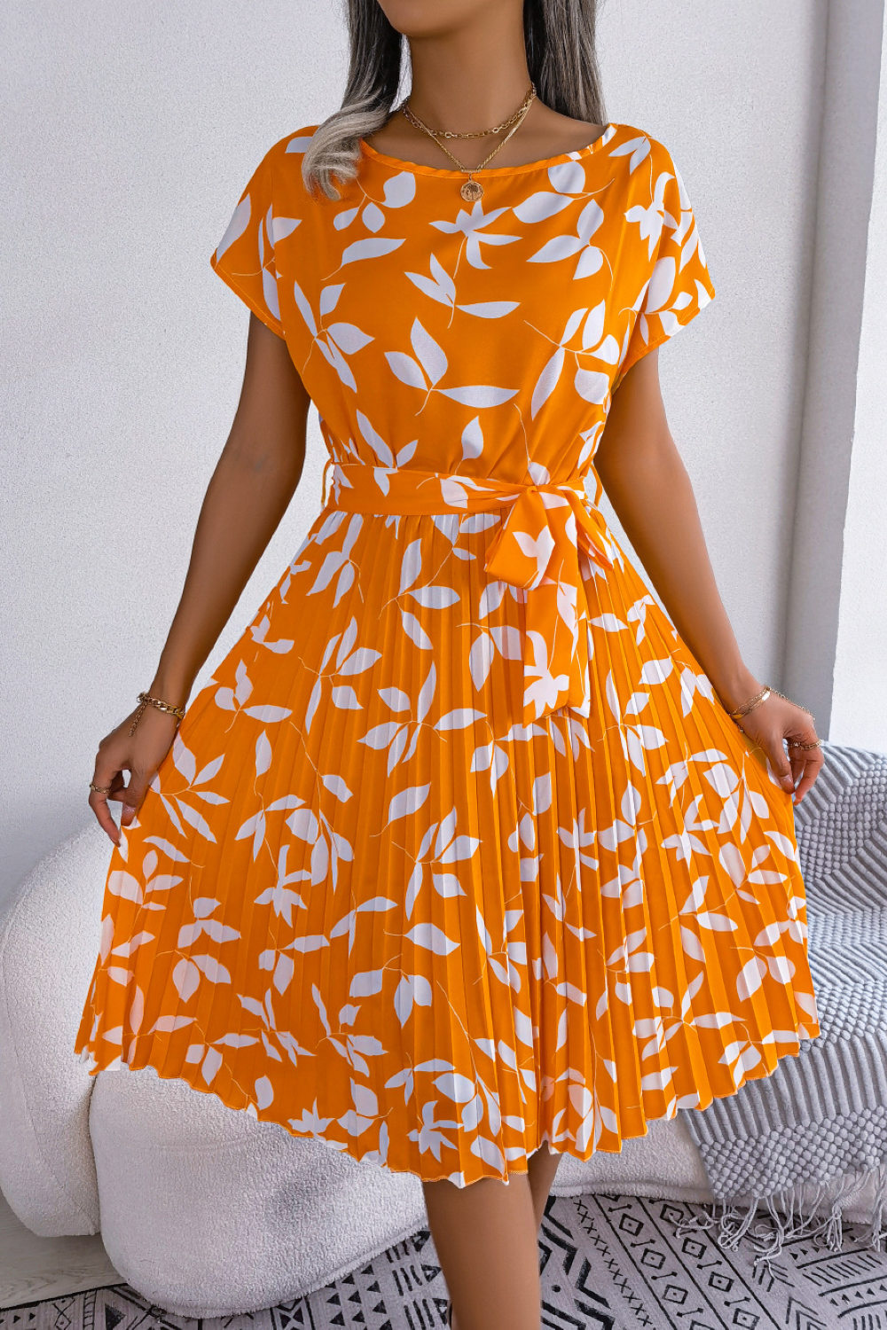 Dames Bladerenprint Midi Zomerjurk - Lissora