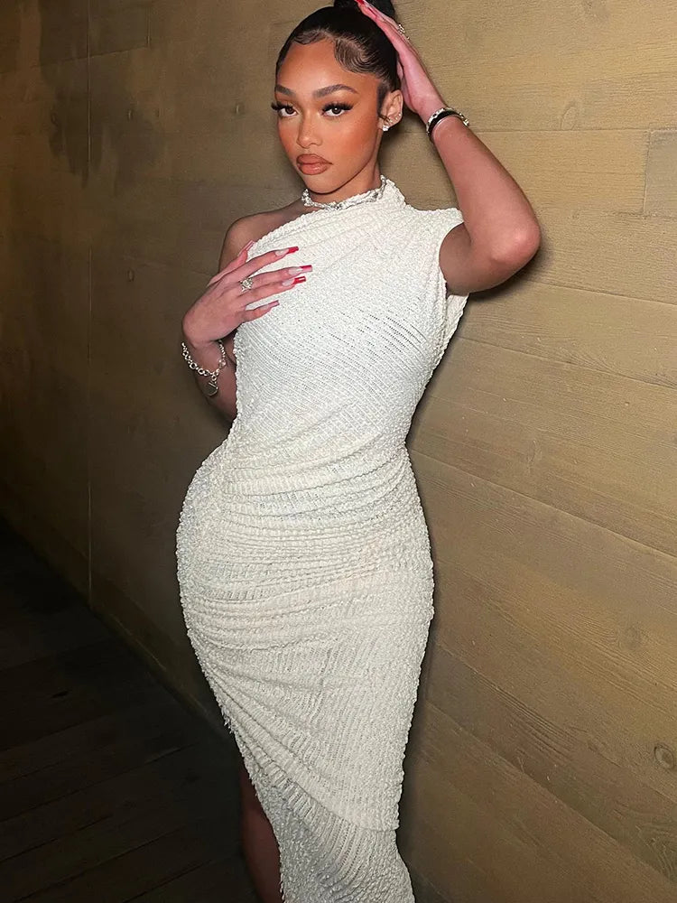 Dames Bodycon Midi Gala Jurk met één schouder - Anna