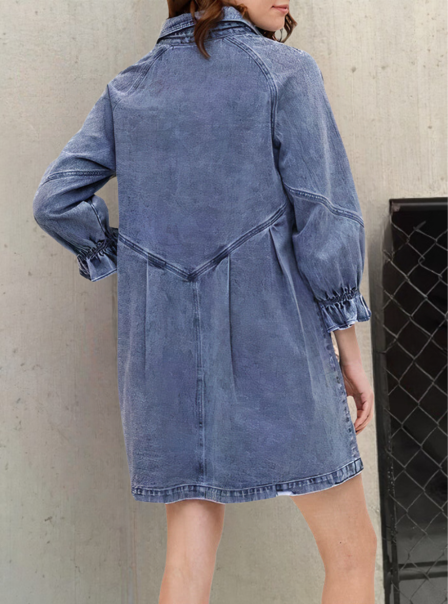 Dames Denim Jurk Lange Mouw - Chiquita