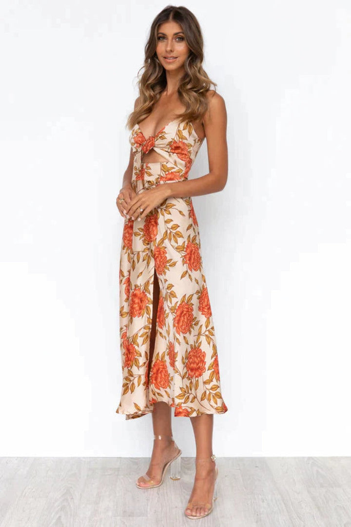 Dames Diepe V Hals Midi Zomerjurk - Treviah