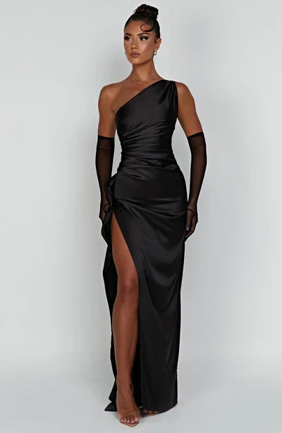 Dames Elegant Gedrapeerd Ontwerp met Dij Hoge Split Maxi Gala Jurk - Olivia