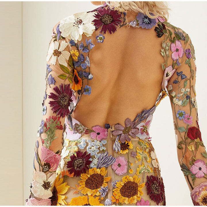 Dames Elegante Mini zomerjurk met hoog decolleté en bloemmotief - Flora