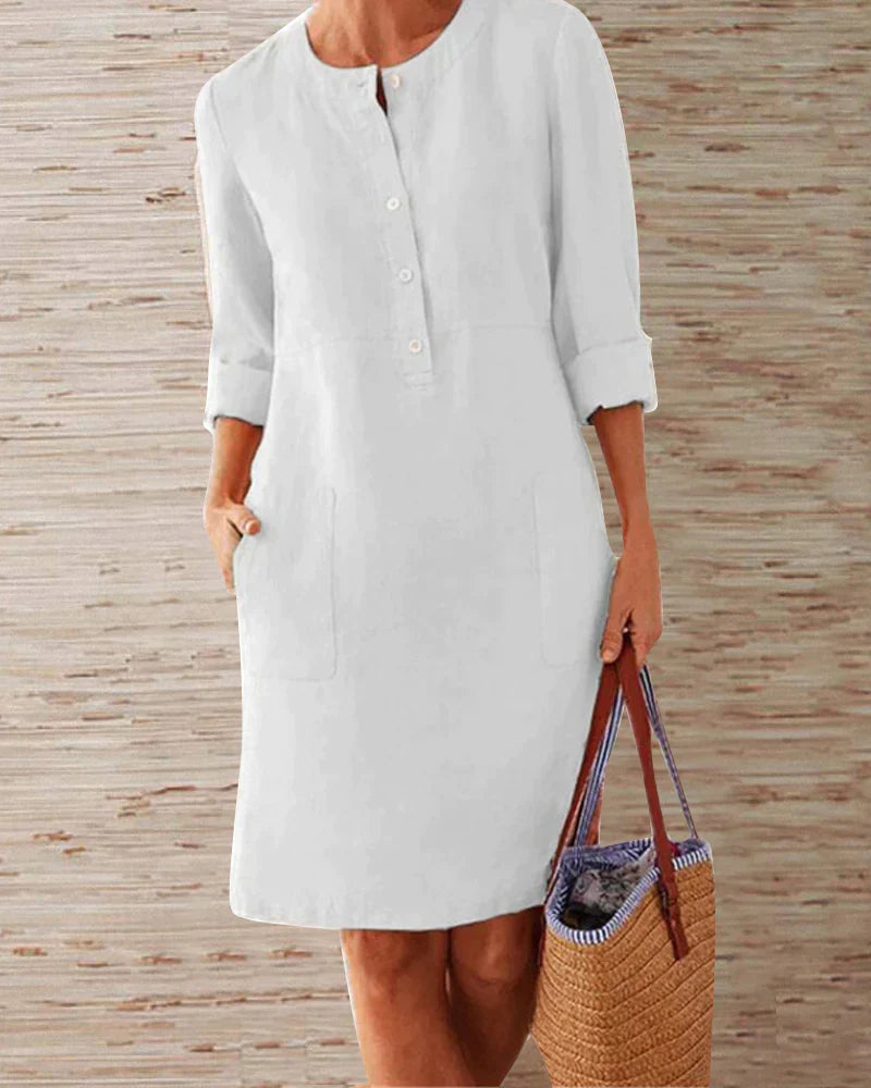 Dames Elegante Monochrome Stijl 3/4 Mouwen Mini Zomerjurk - Aurora