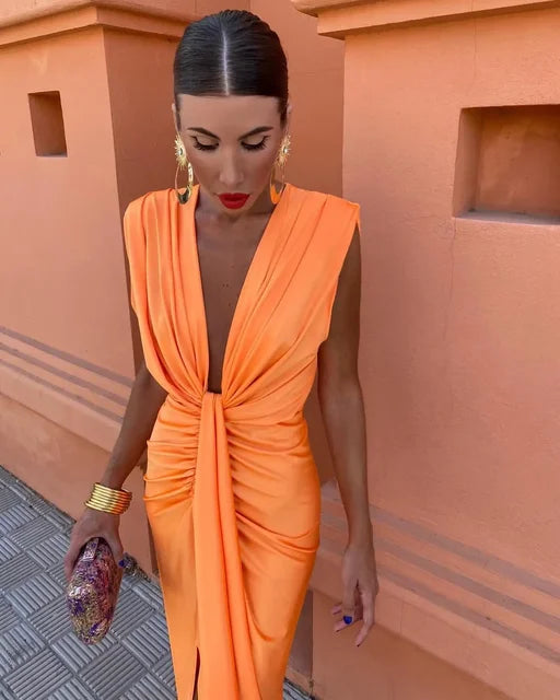 Dames Elegante Mouwloze V hals Sexy Midi Gala Jurk - Amelia