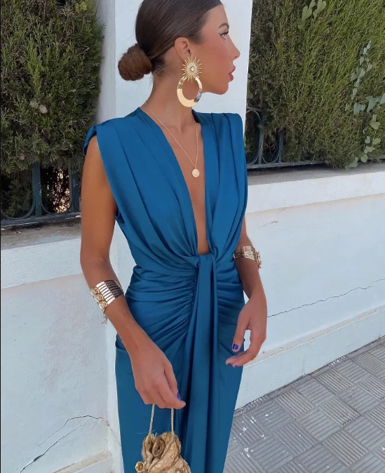 Dames Elegante Mouwloze V hals Sexy Midi Gala Jurk - Amelia