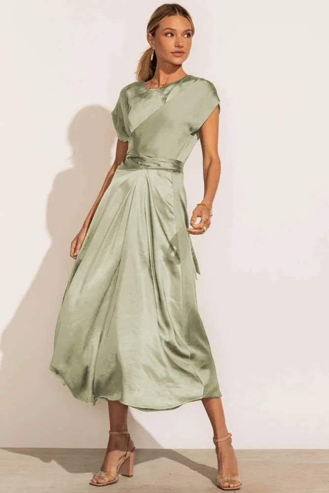 Dames Elegante Satijnen Zijden Midi Trouwjurk - Evangeline