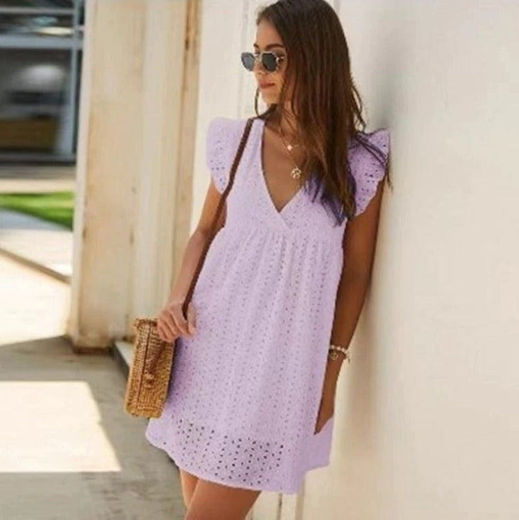 Dames Eyelet Mini Zomer Jurk - Arabella