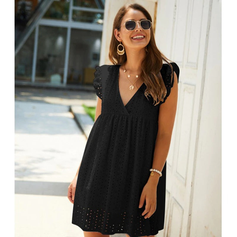 Dames Eyelet Mini Zomer Jurk - Arabella