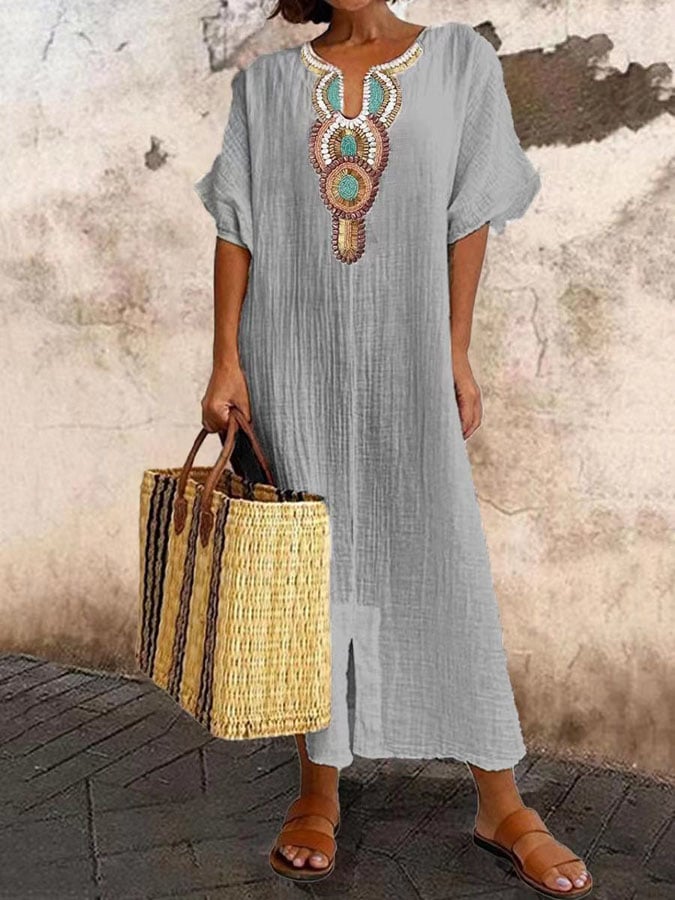 Dames Geborduurde Kaftan Maxi Zomerjurk - Nadiska