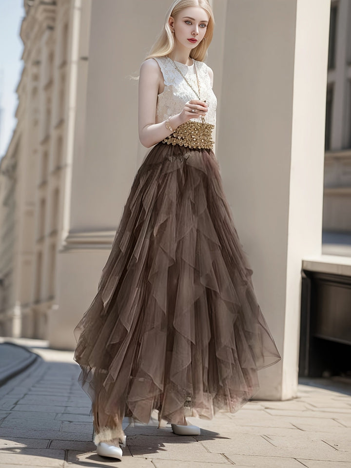 Dames Gelaagde Maxi Rok – Heather