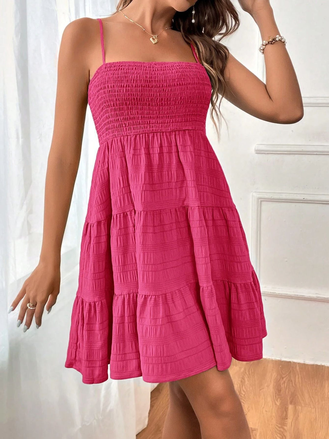 Dames Gesmockte Geplooide Mini Zomerjurk - Mae