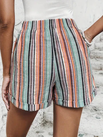 Dames Gestreepte High-Waist Shorts - Felice