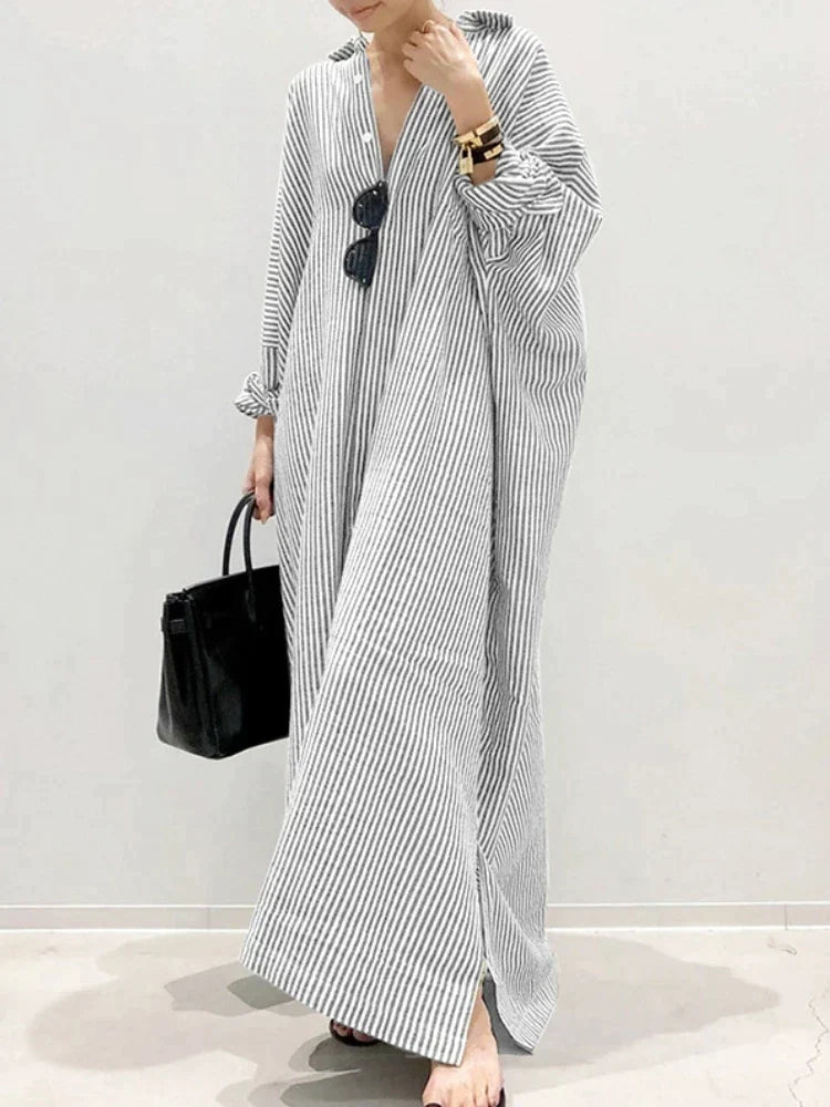 Dames Gestreepte Maxi Zomerjurk - Carmen