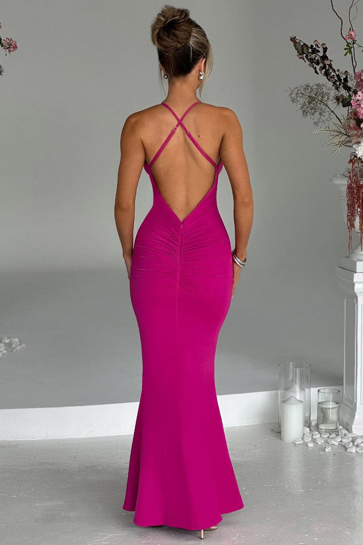 Dames Haltered Rose Maxi Feestjurk - Armelia