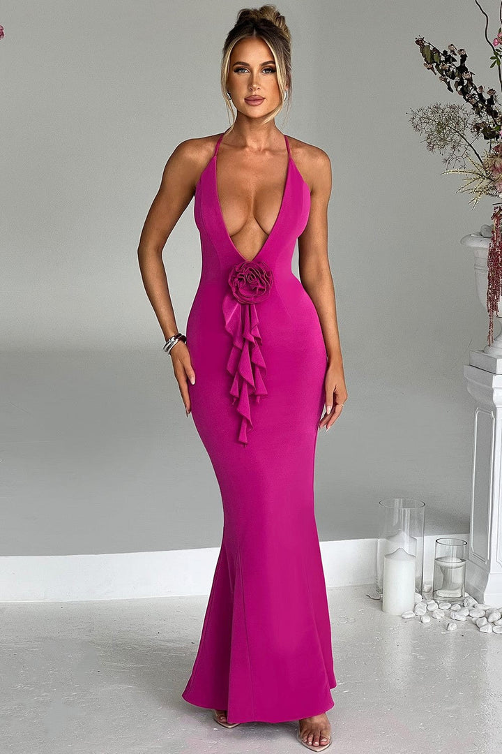 Dames Haltered Rose Maxi Feestjurk - Armelia