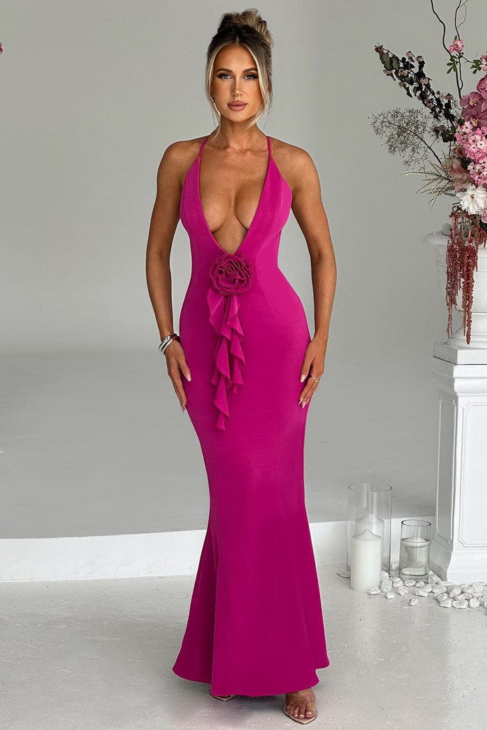 Dames Haltered Rose Maxi Feestjurk - Armelia