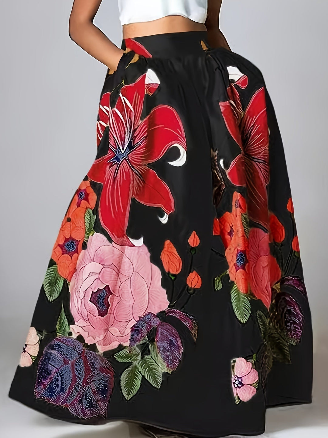 Dames Hoge Taille Maxi Rok met Bloemenprint – Agatha