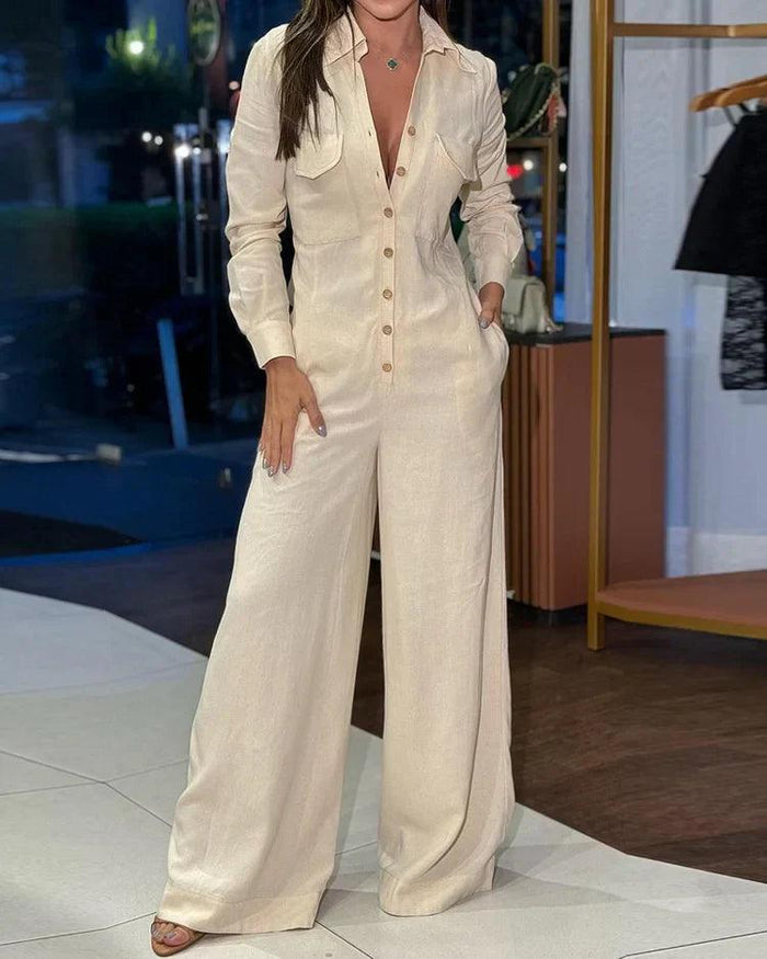 Dames Jumpsuit met lange mouwen en wijde pijpen - Amy