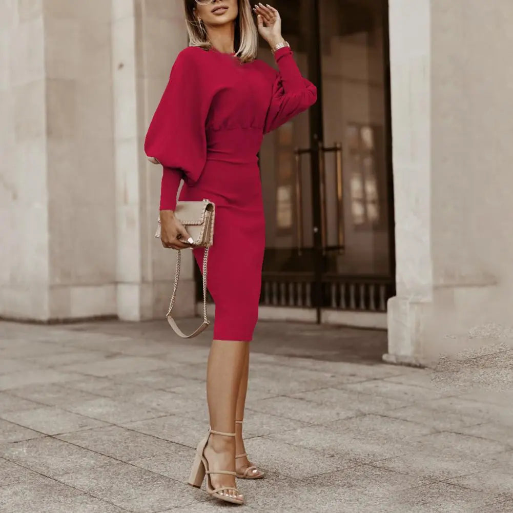 Dames Kantoor Lantaarnmouw Midi Dress - Florentine