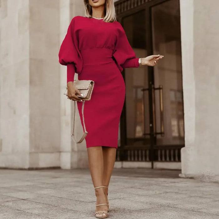 Dames Kantoor Lantaarnmouw Midi Dress - Florentine