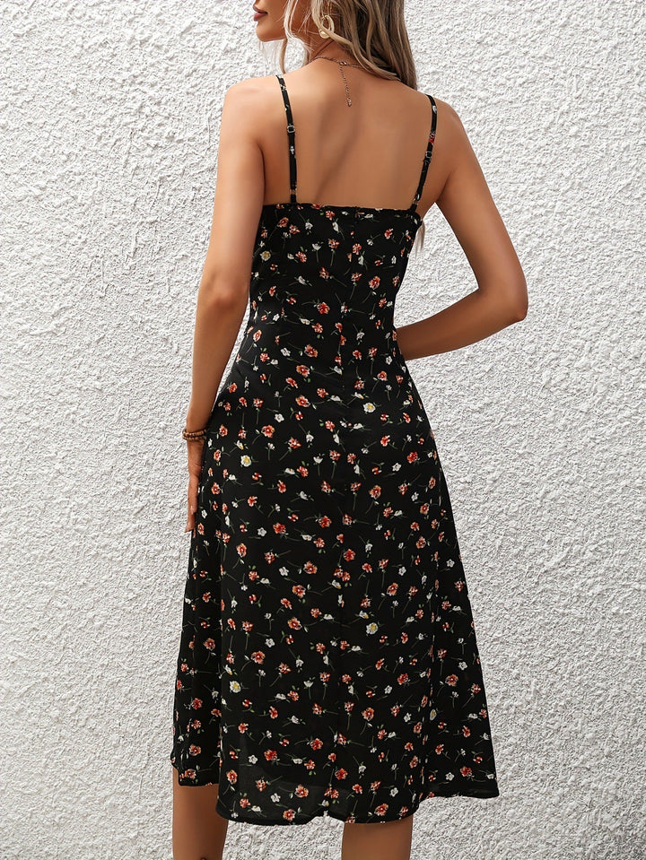 Dames Lange Jurk Polka Dot met Sexy Split - Yinthe