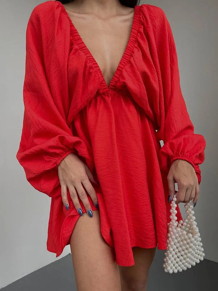 Dames Lange Mouwen Mini Zomerjurk - Sadie