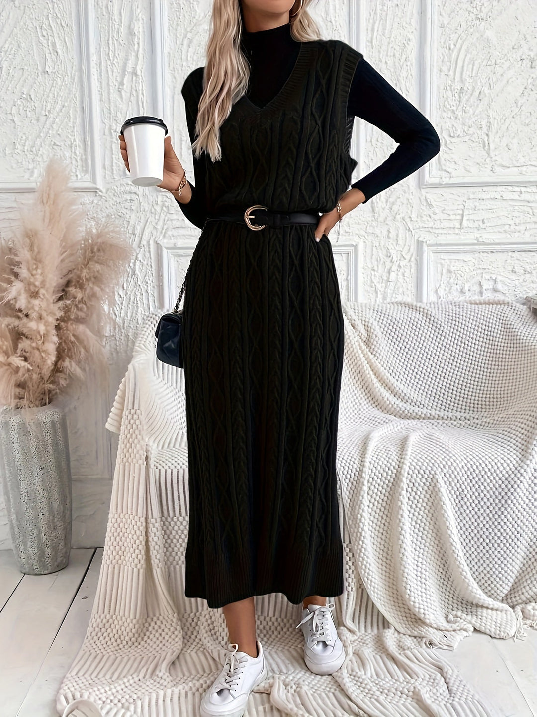 Dames Maxi jurk met kabelpatroon - Evelien