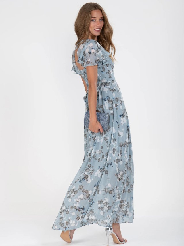 Dames Maxi zomerjurk met bloemenprint en elegante vlindermouwen - Selma