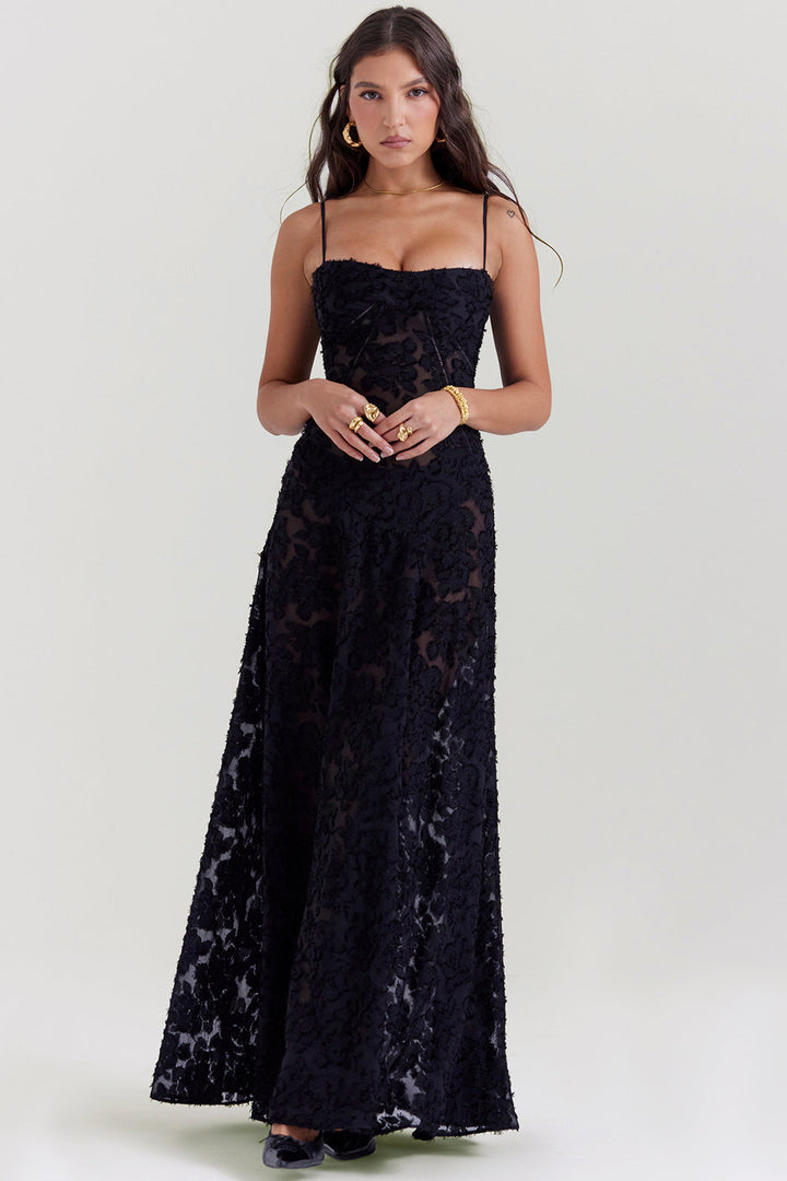 Dames Maxi zomerjurk met geborduurde bloemen - Jane
