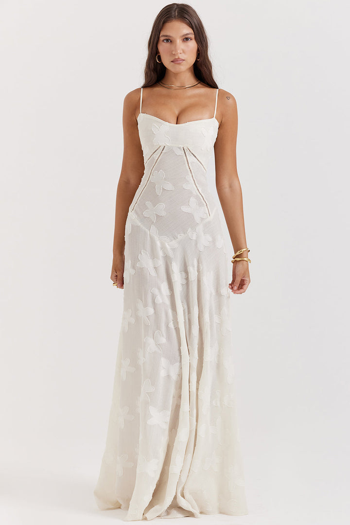 Dames Maxi zomerjurk met geborduurde bloemen - Jane