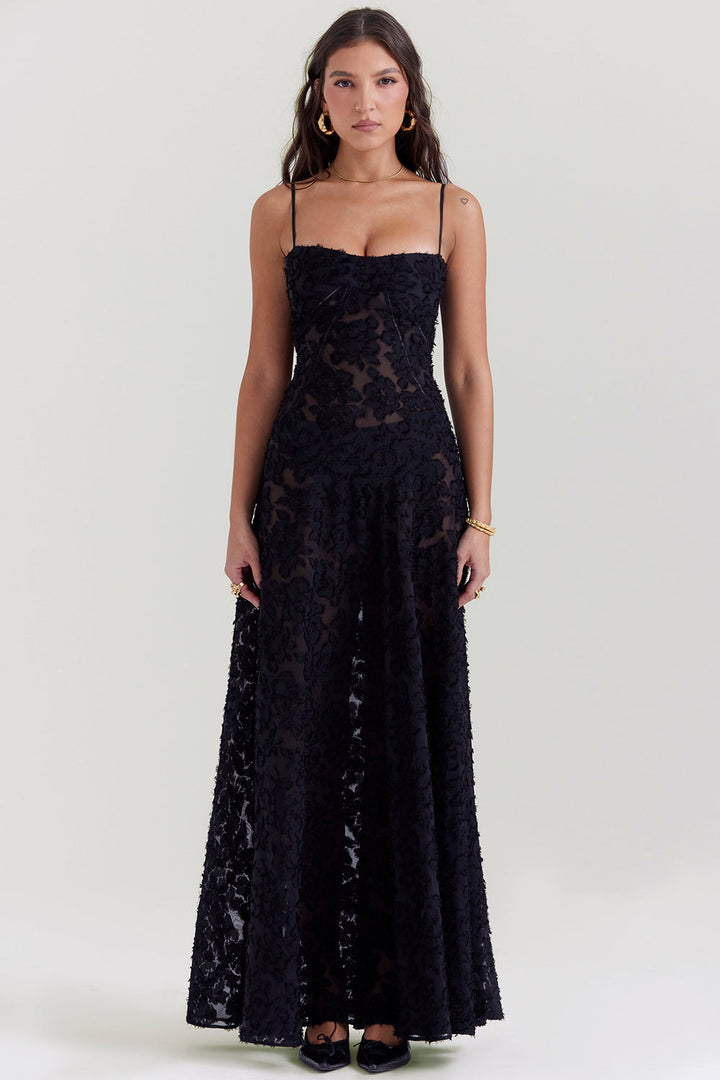 Dames Maxi zomerjurk met geborduurde bloemen - Jane