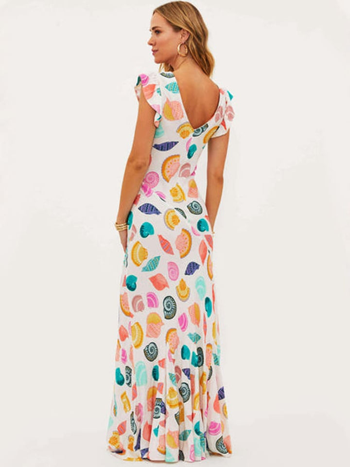 Dames Maxi zomerjurk met kleurrijke schelpenprint - Carla