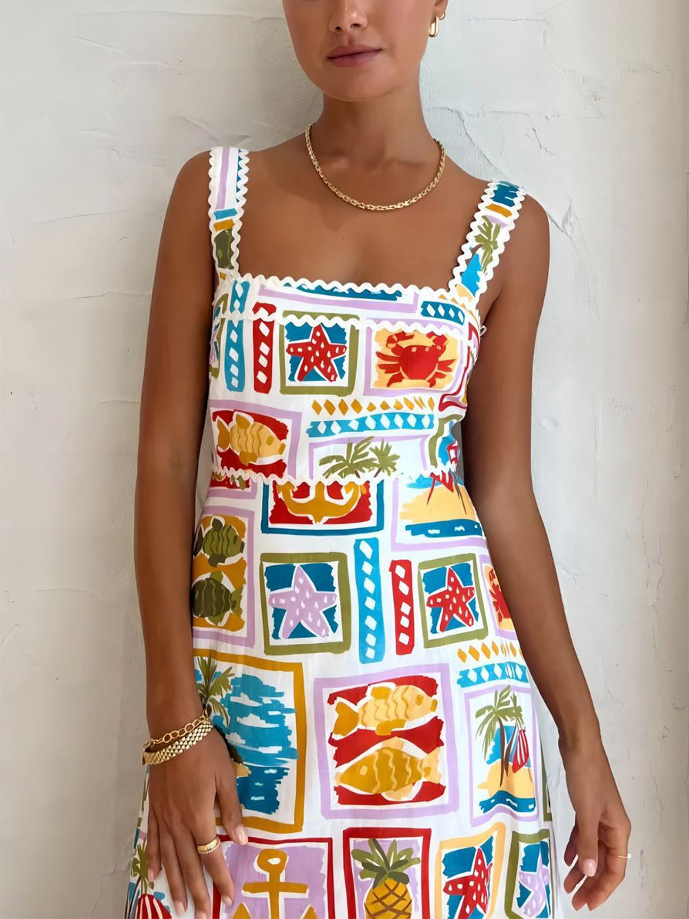 Dames Maxi zomerjurk met strandprint - Allysa