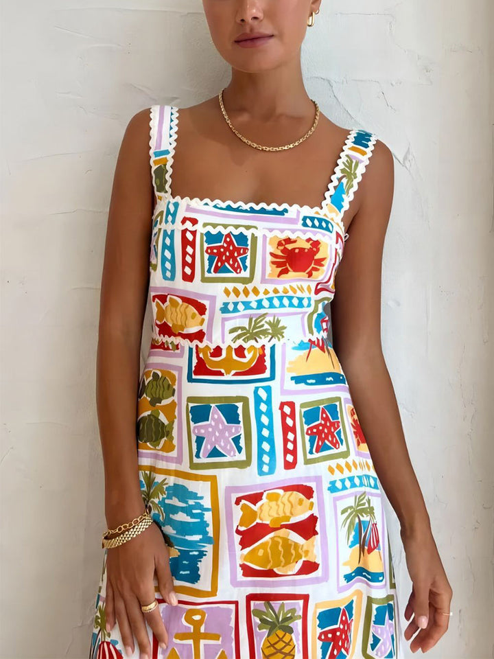 Dames Maxi zomerjurk met strandprint - Allysa