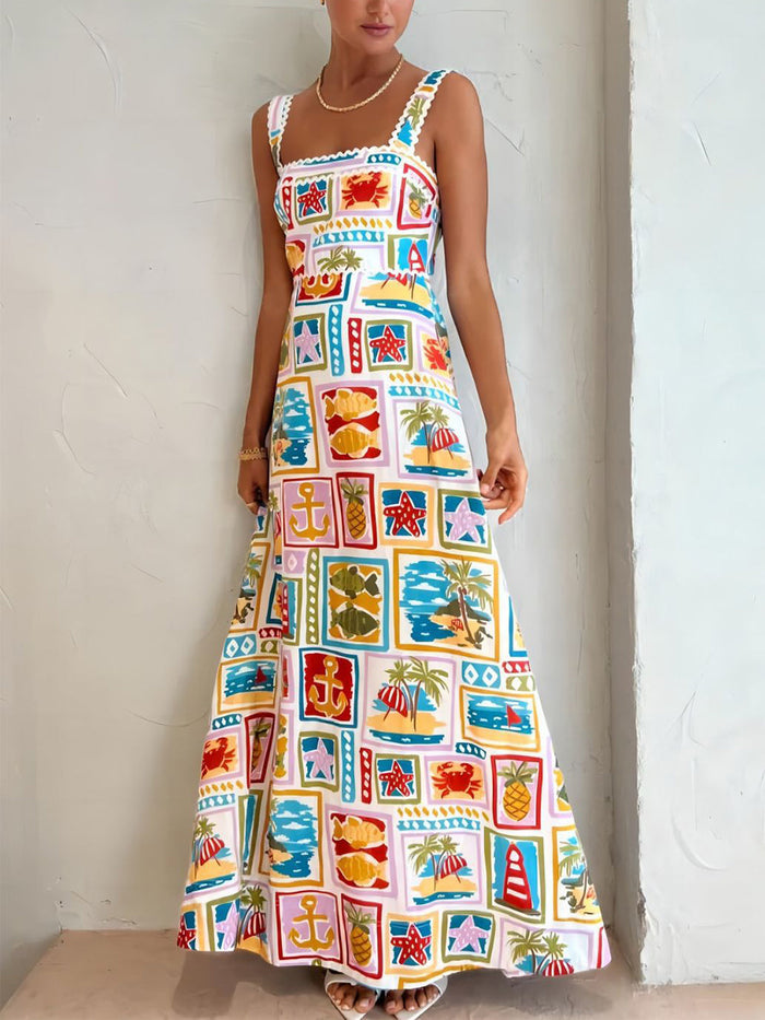 Dames Maxi zomerjurk met strandprint - Allysa