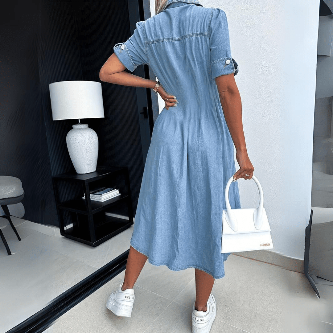 Dames Midi Denim Jurk met kraag - Ashlyn