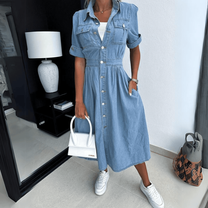 Dames Midi Denim Jurk met kraag - Ashlyn