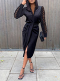 Dames Midi Jurk Elegante Zwarte Kantdetails met Hoge Split - Sanneke