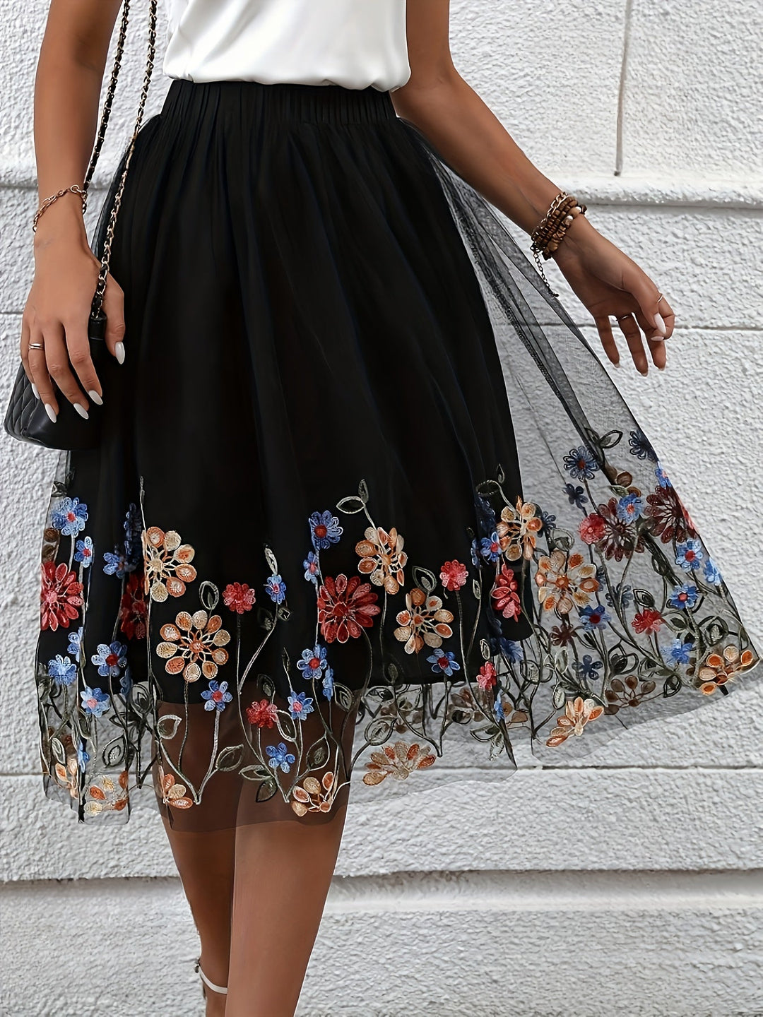 Dames Midi Rok met Bloemenprint - Reeva