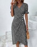 Dames Midi Zomerjurk met Korte Mouwen en V-Hals - Maria