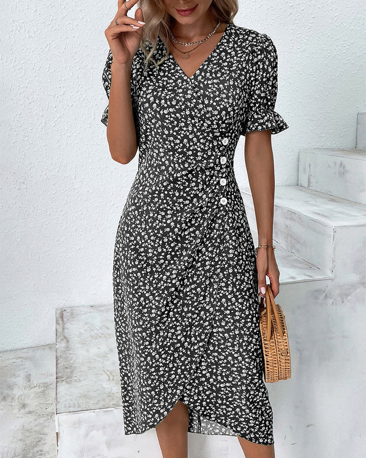 Dames Midi Zomerjurk met Korte Mouwen en V-Hals - Maria